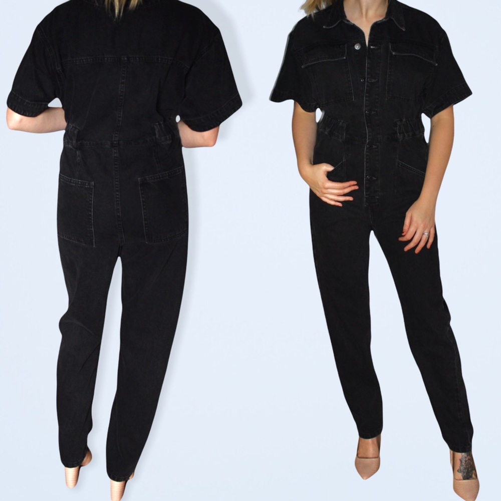 FREE PEOPLE “Marci Coverall” Iron Black Denim Jumpsuit